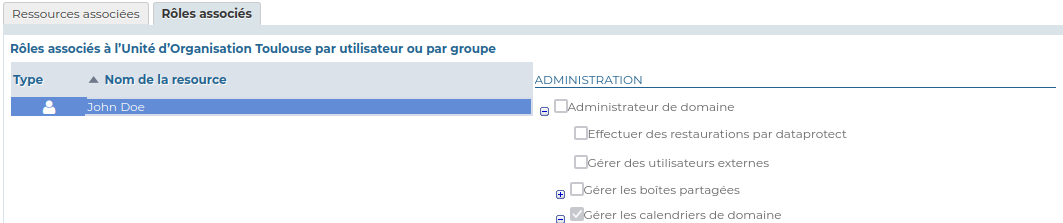 onglet Roles d'une UO
