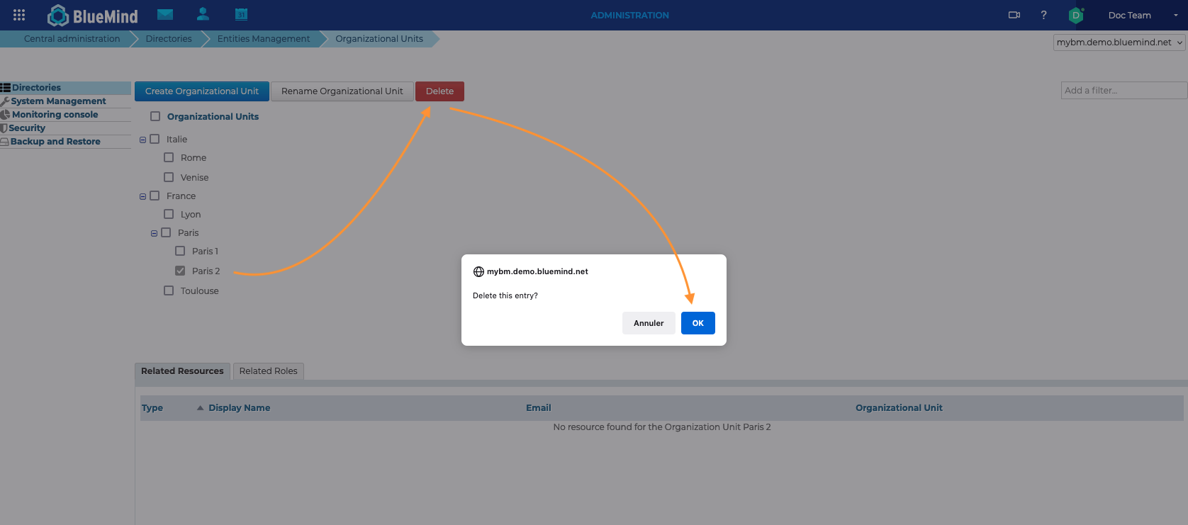 Löschen eines OU-Dialogfelds