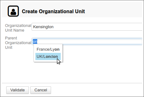 OU creation dialog box