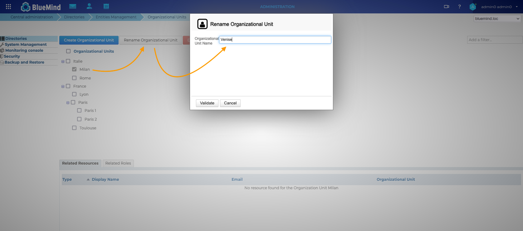 OU renaming dialog box