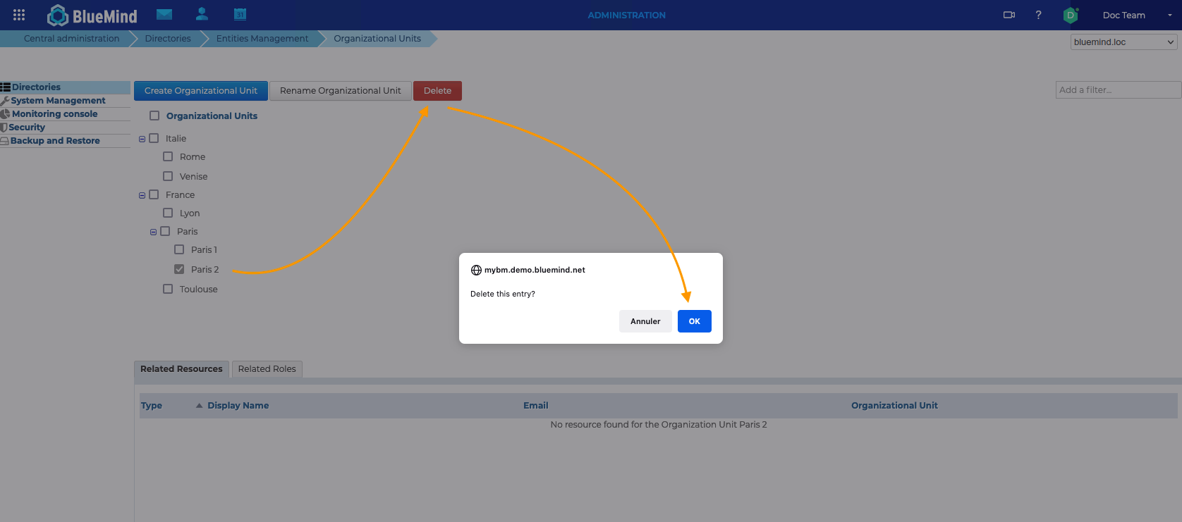 OU deletion dialog box